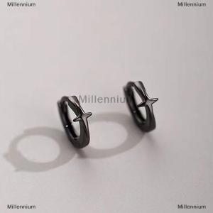 [COD] Millennium Four-pointed Star Cross Small Hoop Earrings For Men Women Hip Hop Retro Black -color Street Gothic Ear Jewelry