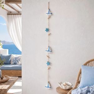 FFBH Mediterranean Style Hanging Photo Clip Star and Seashell Wooden Photo Collage Frame Decorative Ocean Themed Photo Storage Rack P9M4Y