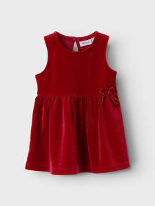 Đầm nhung đỏ cho bé gái 0-12m cổ tròn sát nách đầm xuất dư bé gái váy đầm đỏ giáng sinh cho bé váy đầm sơ sinh bé gái