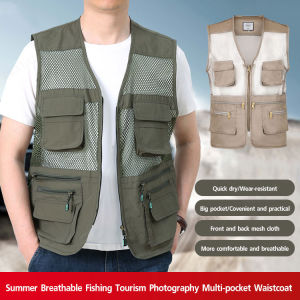 Casual Mens Vest with Multiple Pockets and Logo Printing for Summer
