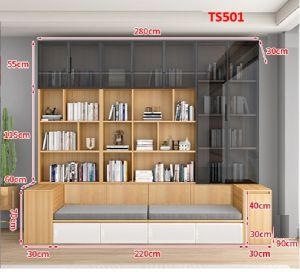 TỦ KỆ SÁCH CÁNH KÍNH KÈM GHẾ NGỒI TS501A - NỘI THẤT LẮP RÁP VIENDONGADV