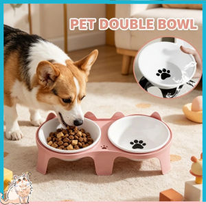 Ceramic Cat Bowl Dog Bowl Pet Slanted Mouth Bowl Cervical Spine Protection Anti-Tipping Double Bowl