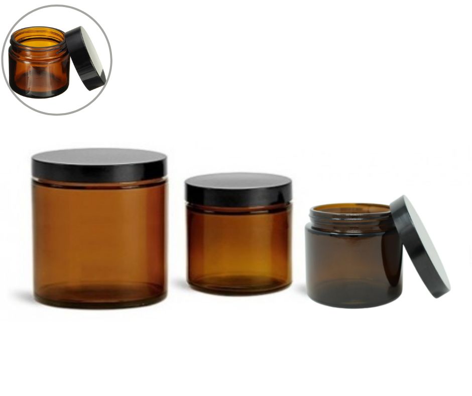 Amber Glass Storage Jar With Multipurpose Black Lid Sealed Bottle_voghion.com