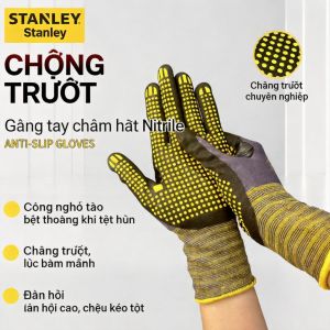 Găng tay bảo hộ lao động Stanley Hạt chấm Nitrile Chống trượt Chống mài mòn Thoải mái Phù hợp với Găng tay bền chống dầu thoáng khí