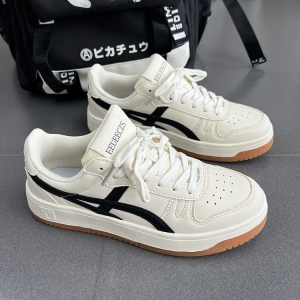 Ready Stock Womens Board Shoes Soft Soled Lace Up Korean Style Sports Shoes Cream size: 35-40