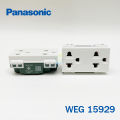 Panasonic เต้ารับกราวด์คู่ สีขาว WEG15929 16A 250VAC ของแท้ เต้ารับคู่ มีกราวด์ ไม่มีม่านนิรภัย ยกกล่อง 10 ตัว. 