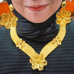 set perhiasan kendari kalung set anting model terbaru cantik Lapis Emas 24K gold Dubai xuping