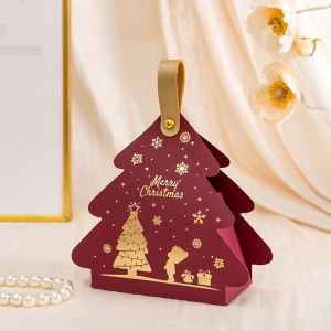 OOC 10PCS Triangle Shape Gift Boxes with Handles Compact Paper Candy Gift Box Lightweight Portable Party Favor Box Christmas Tree