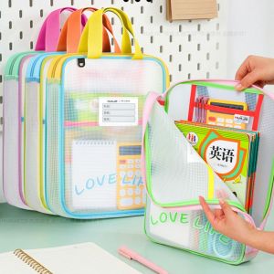 SHIRUI 3-layer Mesh Zipper Pouch Bag EVA Waterproof Transparent File Bag Portable Large Capacity Tutoring Bag School Office Supplies