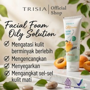 Trisia Oily Solution Facial Foam Apricot 75g - Membersihkan Wajah Berminyak dengan Ekstrak Apricot - Cleansing