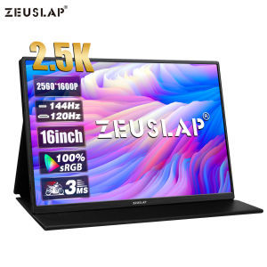 ZEUSLAP 14-16inch 2.5K 144Hz Portable Monitor 2560*1600 16:10 100%sRGB 500Cd/m² Travel Gaming Display for Laptop Switch Xbox PS5 Mini PC