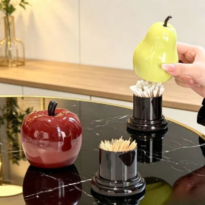 New Apple Pear Toothpick Holder Cotton Swab and Floss Holder Dustproof Decor Storage Container
