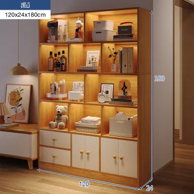 ตู้เก็บของแบบมินิมอล bookshelf อเนกประสงค์ ความจุขนาดใหญ่ ตู้หนังสือไม้ ประกอบง่าย มีแผงประตู เหมาะสำหรับการศึกษา