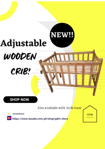 Solid Wood Adjustable Baby Crib with 2-inch Foam Mattress - (22x36) - Durable and Comfortable for Babies 18-24 Months Old - Includes Uratex 2-inch Mattress