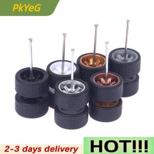 PkYeG 1Set 1:64 Car Wheels For Hotwheels Rubber Tire With Wheel Axle Model Car Modified Part DIY Racing Vehicle Toys