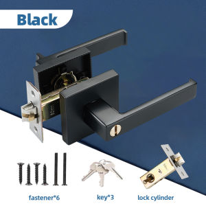 Door Lock Handle Door Lock Set Square Lever Cylindrical Pintu Rumah Tubular Door Knob Set Aluminium Alloy Safety Universal 35-45MM DOOR THICKNESS 室内门机械锁