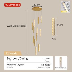 SOLO Nordic Ceiling Light Loft Stair Chandelier Long Hanging Lamp LED crystal pendant lights Dimming With Remote