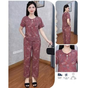 Đồ bộ mặc nhà cho mẹ bà quần dài áo cộc chất lụa mango mềm mịn thoáng mát