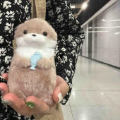 Cartoon Otters with Fish Plush Keyrings 12cm - Cute Kawaii Hanging Pendant for School Bag Wallet Charms Creative Chain Accessory