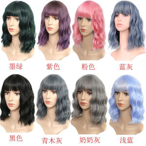 Cross-border wig European and American womens fashion chemical fiber headgear Qi bangs short curly hair water ripple