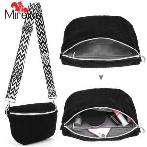 Shoulder Bag for Men Women with Adjustable Wide Strap Crossbody Bag Corduroy Solid Zipper Fanny Pack for Travel Workout