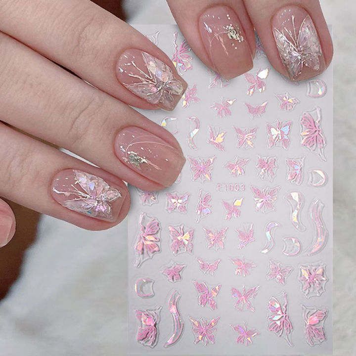 UR SUGAR 3D Butterfly Nail Art Sticker Laser White Pink Black ...