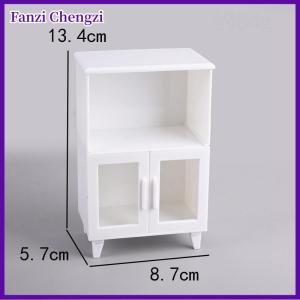 Fanzi 1Set Miniature White Cupboard Display Cabinet Storage Lockers +ornament Furniture Model Decor Toy DollHouse Accessories