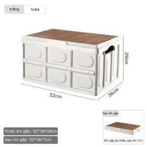 Bàn camping gấp gọn kết hợp hộp đựng đồ đa năng bằng nhựa nắp gỗ MDF để đi cắm trại dã ngoại picnic BEAU4