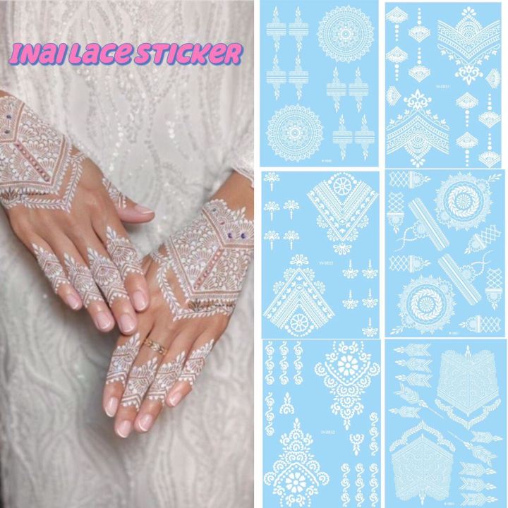 White Henna Tattoos for Women Lace Fake Henna Design Stickers Hand Foot  Body Art Tattoo Temporary Waterproof Tattoo Wedding Bride | Shopee Malaysia