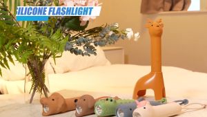 Kids Animal LED Flashlight USB Rechargeable Night Light Soft Silicone Cartoon Torch Toy Cute Birthday Gift for Children