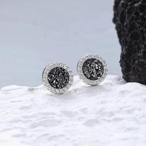 [haoh] Vỡ Zircon Stud Bông tai cho nam giới chàng trai titan thép tròn bông tai nhỏ tối giản quà tặng đồ trang sức