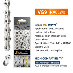 VG Sports Bicycle Chain 6 7 8 9 10 11 Speed Silver Gold Rainbow Color Full Hollow MTB Mountain Bike Road Chains Bicycle Accessories
