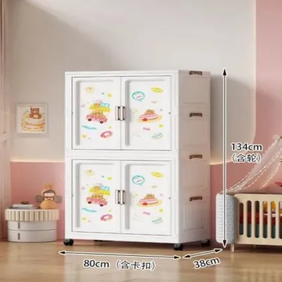 70/80CM Large Plastic Storage Cabinet Folding Wardrobe Household Almari Baju Plastik Wardrobe Clothes Foldable Cabinet Storage Box with Wheels Space Savers