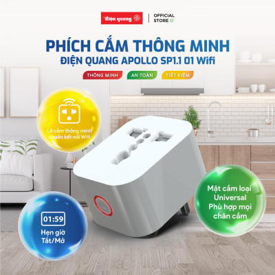 Phích Cắm Thông Minh 2000W, Ổ Cắm Wifi Điện Quang - Tắt/mở từ xa bằng wifi, giọng nói, hẹn giờ tự độ