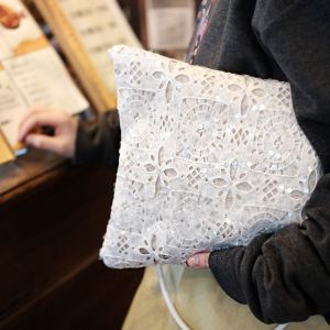 Hollow Out Embroidery Lace Shoulder Bag Flower Large Capacity Sequin Tote Bag Lightweight Bohemian Womens Weave Handbag Female