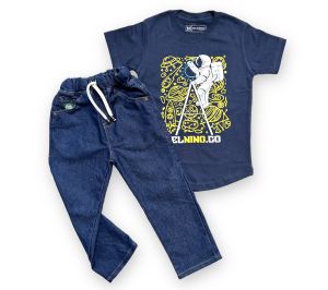 Setelan Anak Laki-Laki Usia 4-12 Tahun Kaos Kurta Anak Dan Celana Denim Panjang Bahan Premium