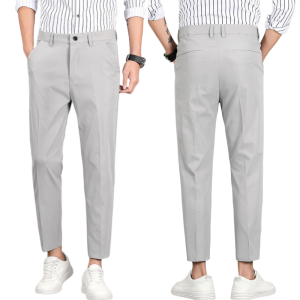 Solid Color High Quality Slim Straight Casual Pants Fashion Light Gray Suit Pants - A902