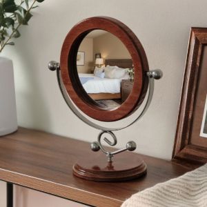 New Rotating Design Wood Makeup Mirror Retro Style Home Accessory Desktop Mirror Simple Makeup Application Decorative Mirror