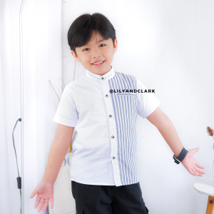 Lily And Clark Kemeja Pendek Anak Laki-Laki Warna Putih Salur KP14