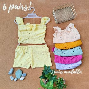 6 / 3 Pairs Baby Girl Eyelet Top and Shorts Set – Preskong Summer Outfit for 1–10 Months Old! ( 2 / 1 PAIRS AVAILABLE)
