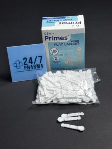 Primes Blood Flat Lancets 28g 30g Prime White lancet glucose Darah Glukosa Bulat Rata Sterile