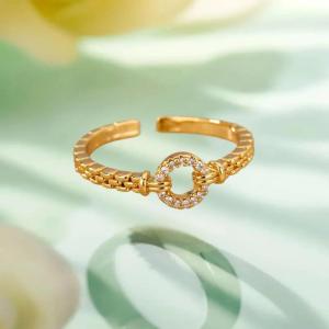 Hmeme 2025ใหม่ยอดนิยมแหวนคริสตัลเซอร์คอนชุบทองสแตนเลสสำหรับผู้หญิงห่วงโซ่เรขาคณิตแหวนใส่นิ้วเครื่องประดับของขวัญ