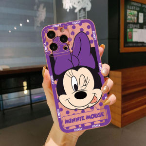 for Samsung Galaxy A15 A05 A35 A55 A04E A14 A24 A34 A54 A33 A53 A73 5G A32 A52S A72 A31 A51 A71 A11 A50 A03S Funny Purple Minnie Mickey Square Edge Cover Full Len Protective Case