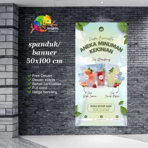 Cetak Spanduk Banner Hijau Ilustrasi Organik Banner Aneka Minuman