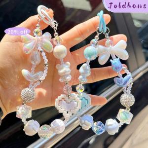 Joldhans Anti Loss Mobile Phone Strap Wrist Chain Building Blocks Love Bow Beaded Pendant Keychain Bag Hangings Decoration