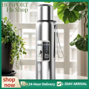 Stainless Steel Travel Mug 600-1000ml with Handle Rope for Hot and Cold Beverages