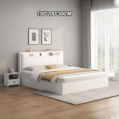 Baierdi Italian-style minimalist light luxury solid wood bed 150/200 cm frame home double bed master bedroom single bed double platform bed