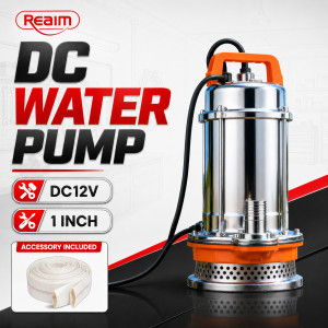 REAIM 12V DC 1 Inch Heavy Duty Submersible Deep Well Water Pump Large Flow No Plug for Farm Agricultural Irrigation Solar Battery Off-grid Water Supply