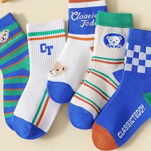 Teddy Cổ Điển 2023 Giá Trị Lớn 5 Tất Ống Vừa Cho Bé Gái Mùa Thu Đôi Tất Thoáng Khí Thân Thiện Với Làn Da Thể Thao Và Giải Trí Tất Trẻ Em