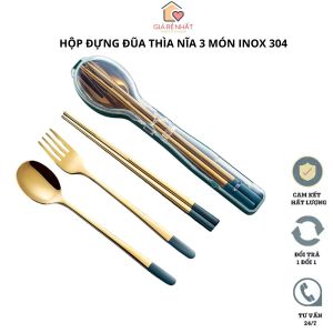 Hộp đũa muỗng nĩa ăn uống 3 món bằng inox 304 bạc dày đẹp nhiều màu sắc